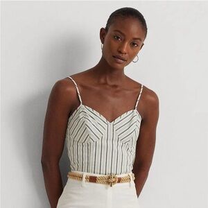 Lauren Ralph Lauren Striped Spaghetti Strap Crop Top, Sleeveless Blouse, 14